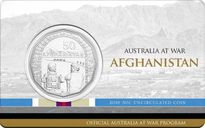 (2016) Монета Австралия 2016 год 50 центов &quot;Афганистан&quot;  Медь-Никель  Буклет